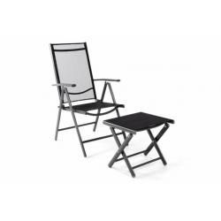 Zahradní polohovatelná židle + stolička pod nohy, černá