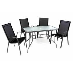 Zahradní skládací set stůl + 4 stohovatelné židle - černá